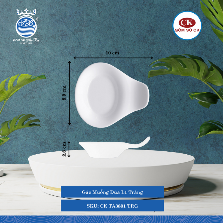Gác Muỗng Đũa Trắng TRG Dài: 10cm Rộng: 8.9cm Cao: 2.8cm CK Sứ CK TA3801 TRG