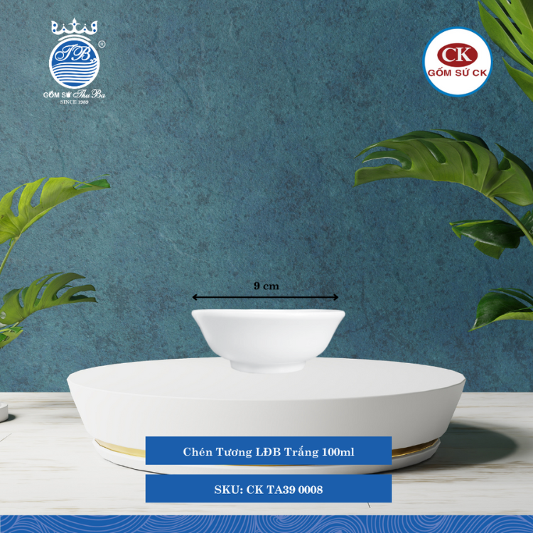 Chén Tương LĐB 0008 - Trắng Ø: 9cm CK Sứ CK TA39 0008