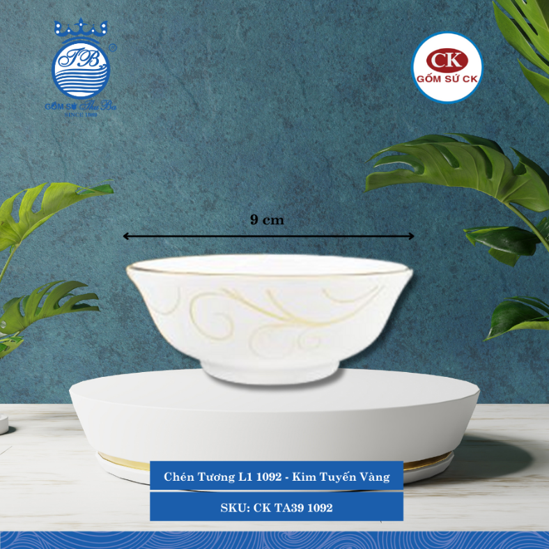 Chén Tương Hoa Văn 1092 - Kim Tuyến Vàng Ø: 9cm CK Sứ CK TA39 1092