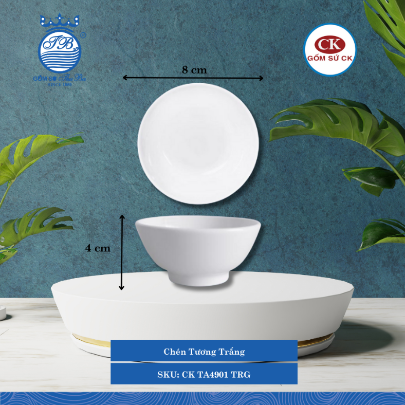 Chén Tương Trắng TRG Ø: 8cm 96ml Cao: 4cm CK Sứ CK TA4901 TRG