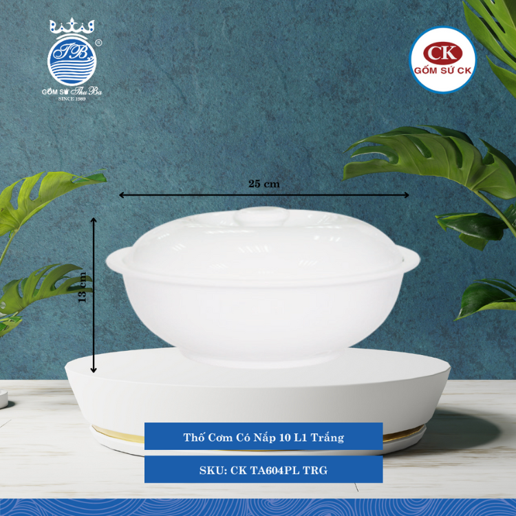 Thố Cơm Có Nắp Trắng (Nhiều Size) CK Sứ