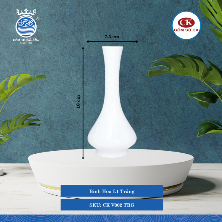 Bình Hoa Trắng TRG Ø: 7.5cm Cao: 16cm CK Sứ CK V002 TRG