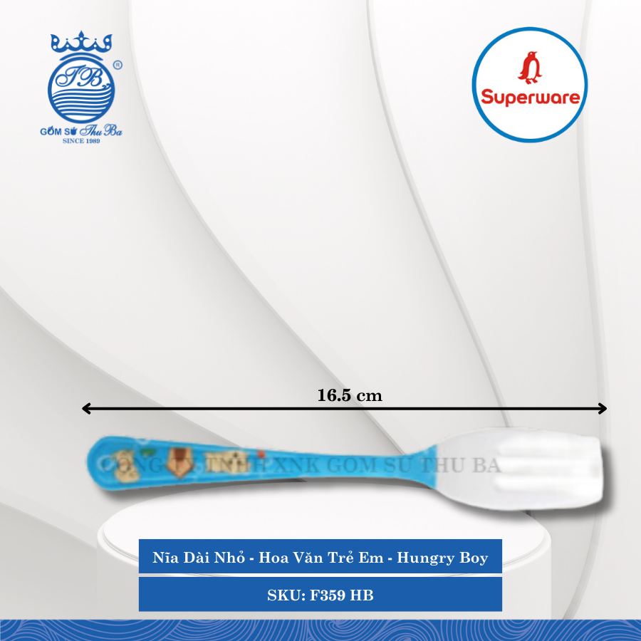 Nĩa Dài Nhỏ Hoa Văn Trẻ Em Hungry Boy Dài: 16.5cm Superware Nhựa F359 HB