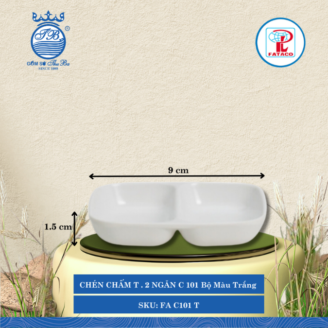 CHÉN CHẤM T . 2 NGĂN C 101 Fataco Bộ Màu Trắng Dài: 9cm Rộng: 7.3cm Cao: 1.5cm Nhựa FA C101 T