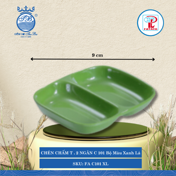 CHÉN CHẤM T . 2 NGĂN C 101 Fataco Bộ Màu Xanh Lá Dài: 9cm Rộng: 7.3cm Cao: 1.5cm Nhựa FA C101 XL
