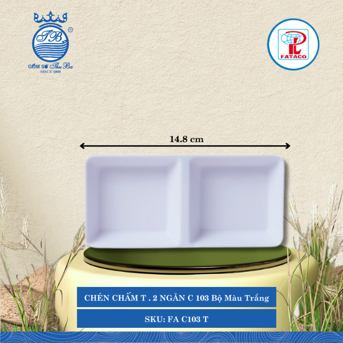 CHÉN CHẤM T . 2 NGĂN C 103 Fataco Bộ Màu Trắng Dài: 14.8cm Rộng: 7.4cm Cao: 2cm Nhựa FA C103 T