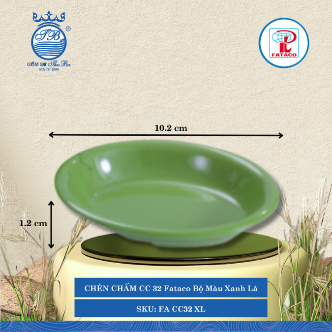 CHÉN CHẤM CC 32 Fataco Bộ Màu Xanh Lá Dài: 10.2cm Rộng: 7.8cm Cao: 1.2cm Nhựa FA CC32 XL