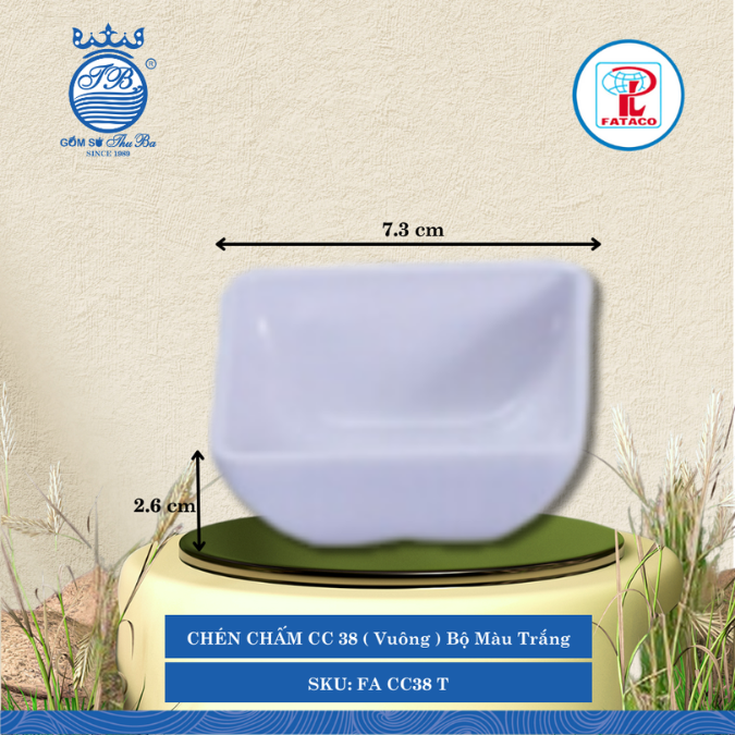 CHÉN CHẤM CC 38 ( Vuông ) Fataco Bộ Màu Trắng Dài: 7.3cm Rộng: 7.3cm Cao: 2.6cm Nhựa FA CC38 T