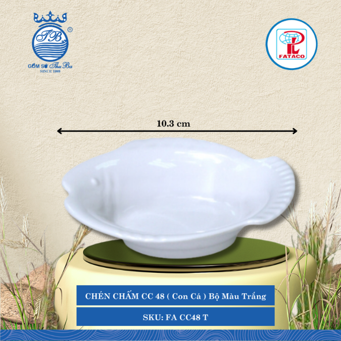 CHÉN CHẤM CC 48 ( Con Cá ) Fataco Bộ Màu Trắng Dài: 10.3cm Rộng: 8.3cm Nhựa FA CC48 T