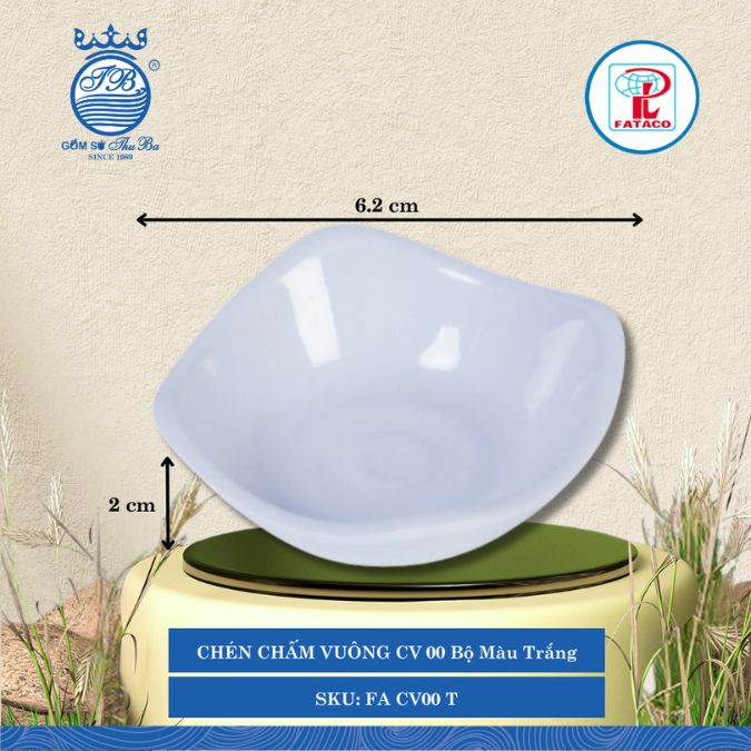 CHÉN CHẤM VUÔNG CV 00 Fataco Bộ Màu Trắng Dài: 6.2cm Rộng: 6.2cm Cao: 2cm Nhựa FA CV00 T