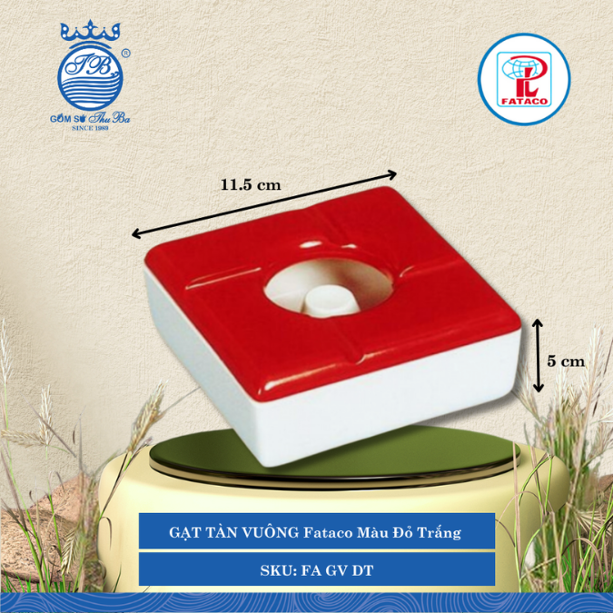 GẠT TÀN VUÔNG Fataco Màu Đỏ Trắng Dài: 11.5cm Rộng: 11.5cm Cao: 5cm Nhựa Square Ashtray FA GV DT