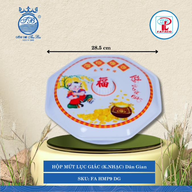 HỘP MỨT LỤC GIÁC (K.NHẠC) Fataco Dân Gian Ø: 28.5cm Cao: 10.5cm Nhựa FA HMP9 DG