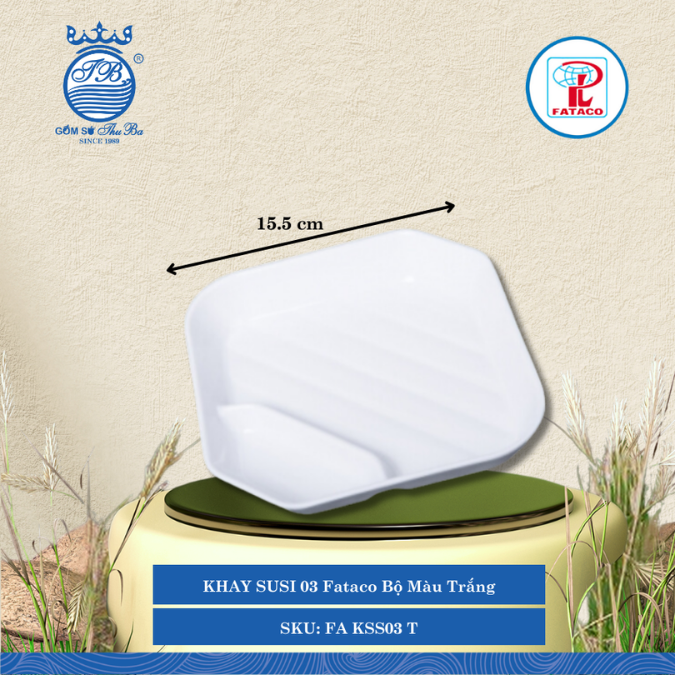 KHAY SUSI 03 Fataco Bộ Màu Trắng Dài: 15.5cm Rộng: 15.5cm Cao: 3cm Nhựa FA KSS03 T