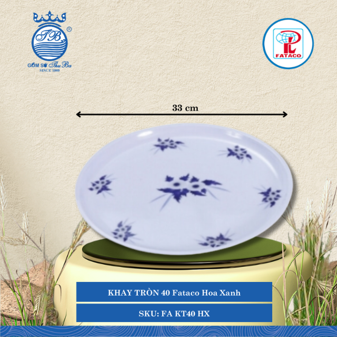 KHAY TRÒN 40 Fataco Hoa Xanh Ø: 33cm Cao: 1.9cm Nhựa FA KT40 HX