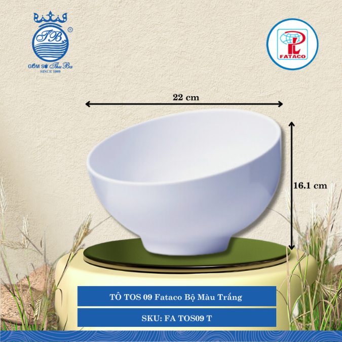 TÔ TOS 09 Fataco Bộ Màu Trắng Ø: 22cm Cao: 16.1cm Nhựa FA TOS09 T
