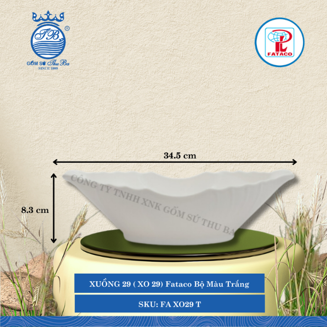 XUỒNG 29 ( XO 29) Fataco Bộ Màu Trắng Dài: 34.5cm Rộng: 19cm Cao: 8.3cm Nhựa FA XO29 T