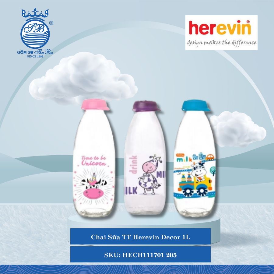 Chai Sữa TT Herevin Decor 1L (Giao Màu Ngẫu Nhiên) 1,000ml 12 Cái/Thùng HECH111701 205