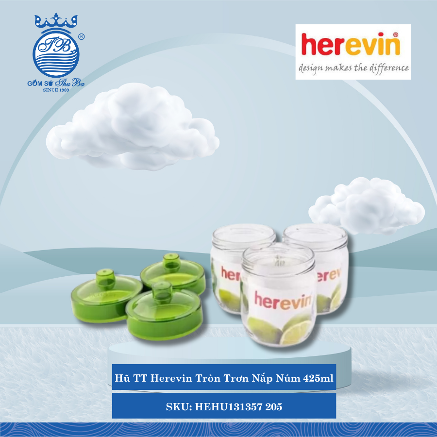 Hũ TT Herevin Tròn Trơn Nắp Núm 425ml (Giao Màu Ngẫu Nhiên) 425ml 24 Cái/Thùng HEHU131357 205