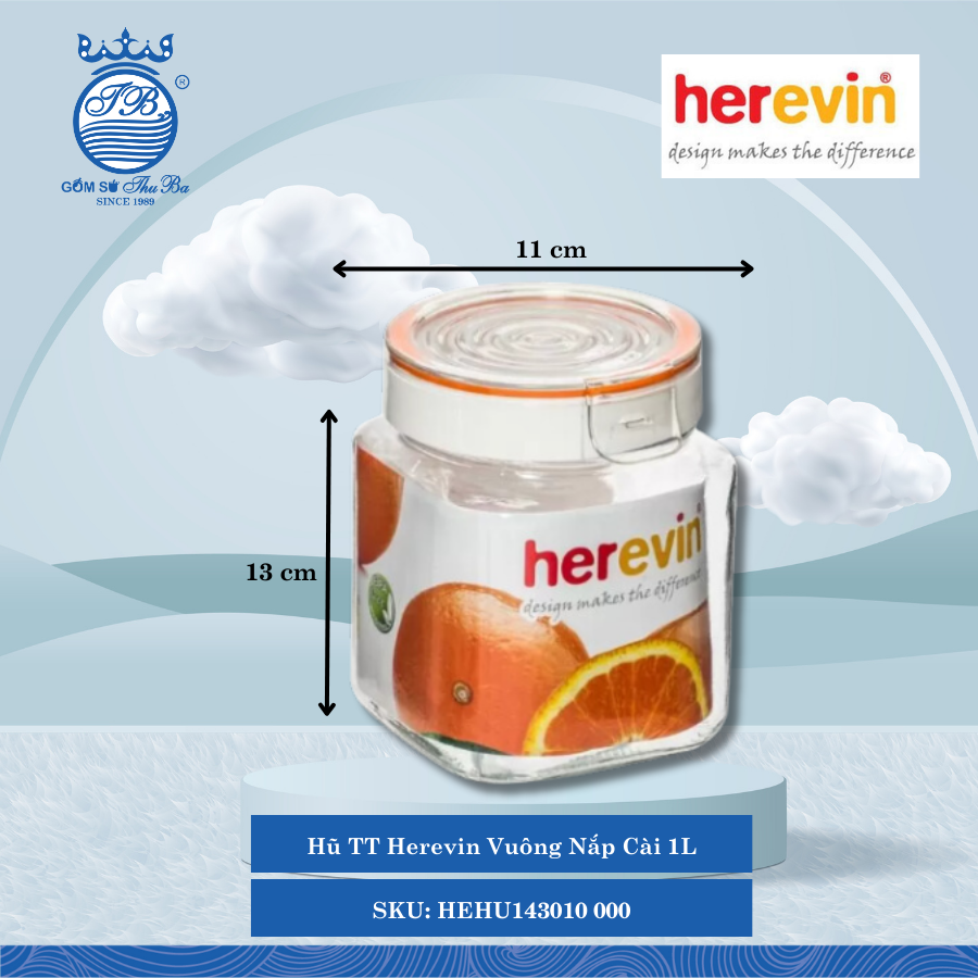 Hủ Vuông Nắp Cài (Nhiều Size) (Giao Màu Ngẫu Nhiên) Herevin Thủy Tinh
