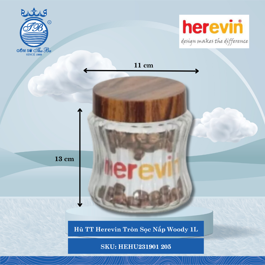 Hủ Tròn Sọc Nắp Woody (Nhiều Size) Herevin Thủy Tinh