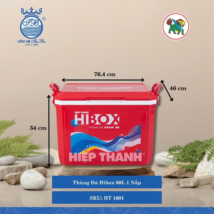 Thùng Đá Hibox 88L 1 Nắp 88,000ml Dài: 76.4cm Rộng: 46cm Cao: 54cm Hiệp Thành Nhựa HT 1601 (Giao Màu Ngẫu Nhiên)