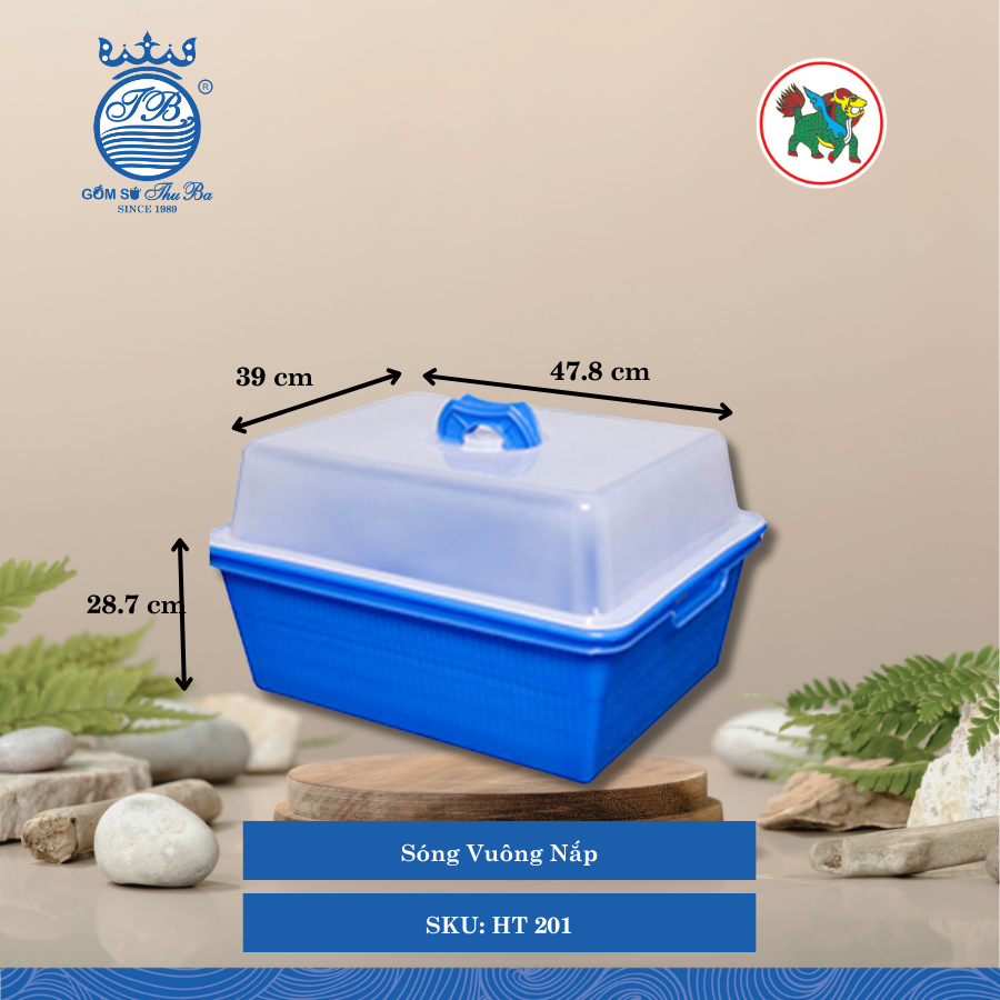 Sóng Vuông Nắp Dài: 47.8cm Rộng: 39cm Cao: 28.7cm Hiệp Thành Nhựa HT 201