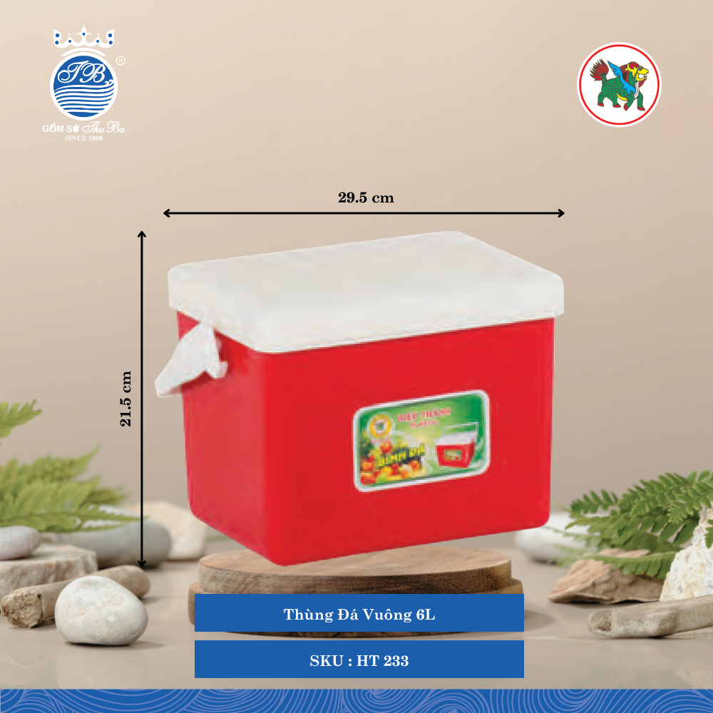Thùng Đá Vuông 6L 6,000ml Dài: 29.5cm Rộng: 20cm Cao: 21.5cm Hiệp Thành Nhựa HT 233 (Giao Màu Ngẫu Nhiên)