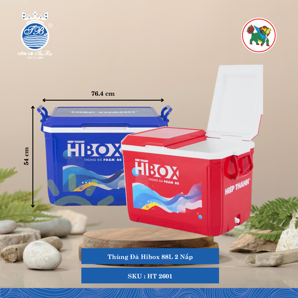 Thùng Đá Hibox 88L 2 Nắp 88,000ml Dài: 76.4cm Rộng: 46cm Cao: 54cm Hiệp Thành Nhựa HT 2601