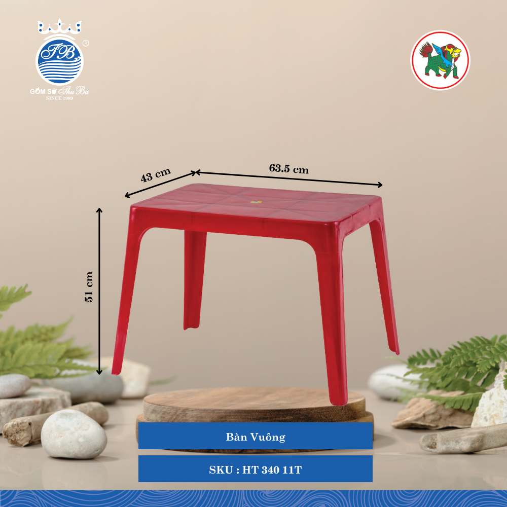 Bàn Vuông Dài: 63.5cm Rộng: 43cm Cao: 51cm Hiệp Thành Nhựa HT 340 11T (Giao Màu Ngẫu Nhiên)