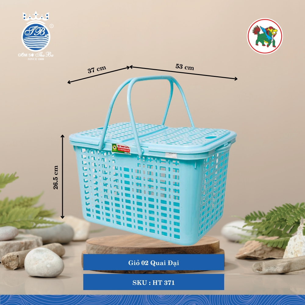 Giỏ 02 Quai Đại Dài: 53cm Rộng: 37cm Cao: 26.5cm Hiệp Thành Nhựa HT 371 (Giao Màu Ngẫu Nhiên)