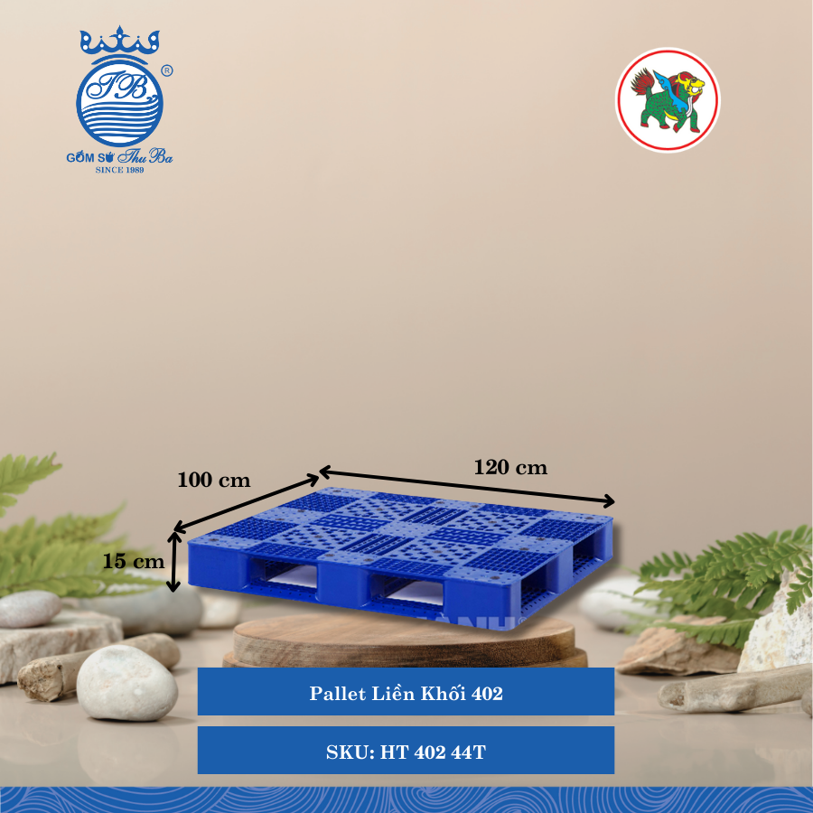 Pallet Liền Khối 402 Dài: 120cm Rộng: 100cm Cao: 15cm Hiệp Thành Nhựa HT 402 44T (Giao Màu Ngẫu Nhiên)