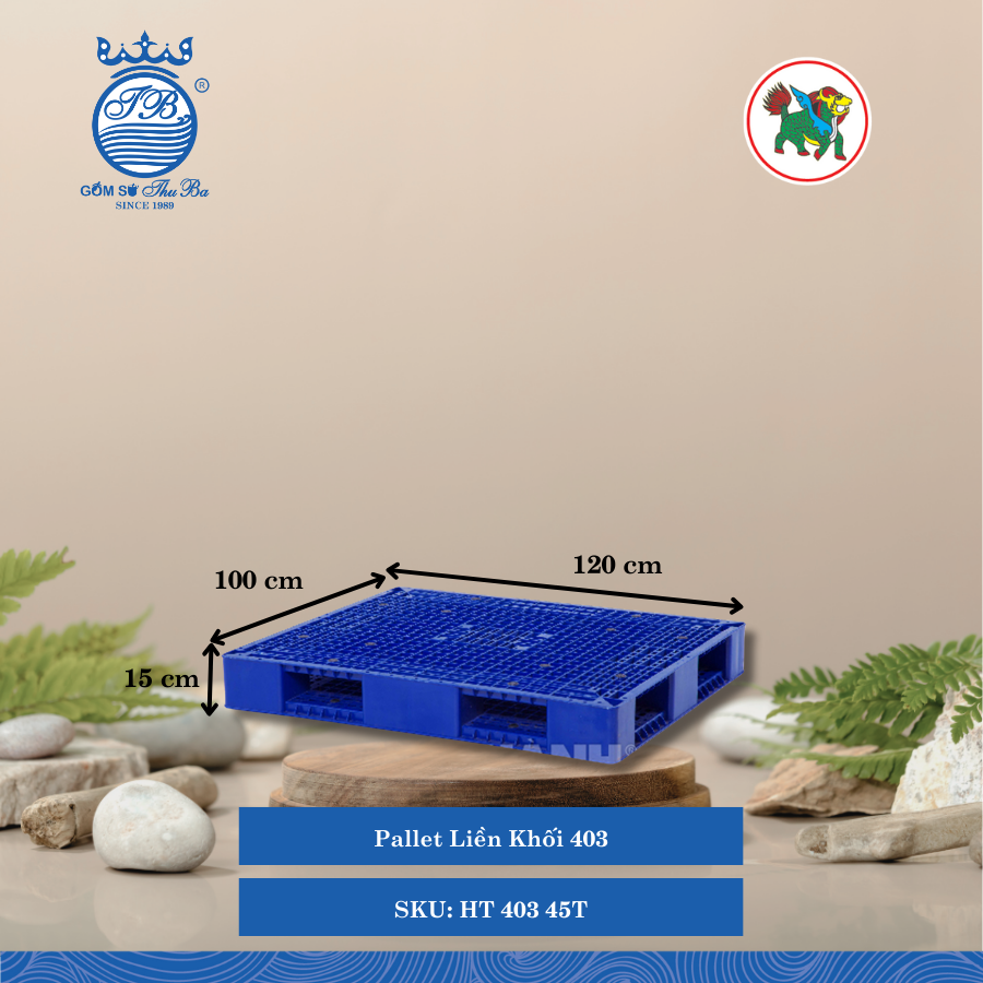 Pallet Liền Khối 403 Dài: 120cm Rộng: 100cm Cao: 15cm Hiệp Thành Nhựa HT 403 45T