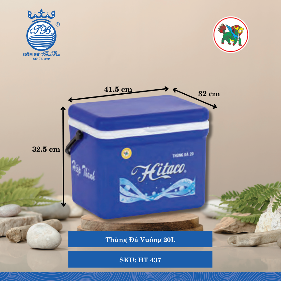 Thùng Đá Vuông 20L 20,000ml Dài: 41.5cm Rộng: 32cm Cao: 32.5cm Hiệp Thành Nhựa HT 437 (Giao Màu Ngẫu Nhiên)