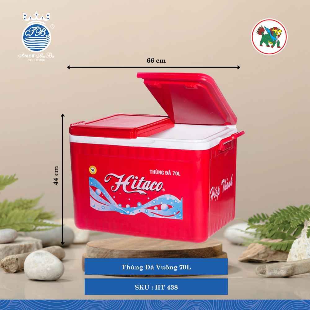 Thùng Đá Vuông 70L 70,000ml Dài: 66cm Rộng: 43cm Cao: 44cm Hiệp Thành Nhựa HT 438 (Giao Màu Ngẫu Nhiên)
