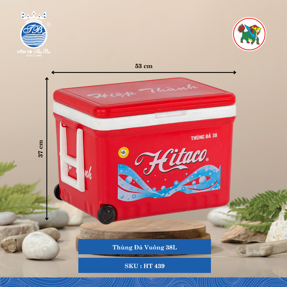 Thùng Đá Vuông 38L 38,000ml Dài: 53cm Rộng: 37.5cm Cao: 37cm Hiệp Thành Nhựa HT 439 (Giao Màu Ngẫu Nhiên)