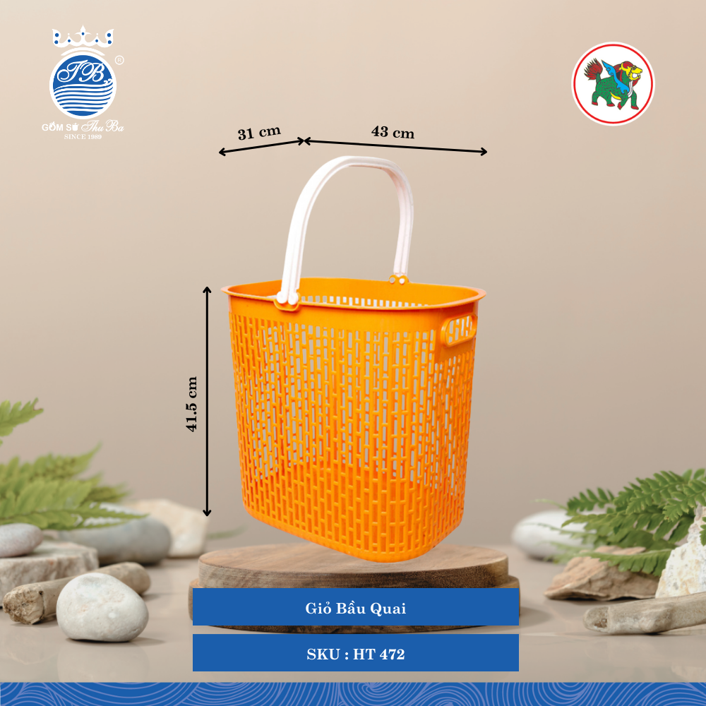 Giỏ Bầu Quai Dài: 43cm Rộng: 31cm Cao: 41.5cm Hiệp Thành Nhựa HT 472 (Giao Màu Ngẫu Nhiên)