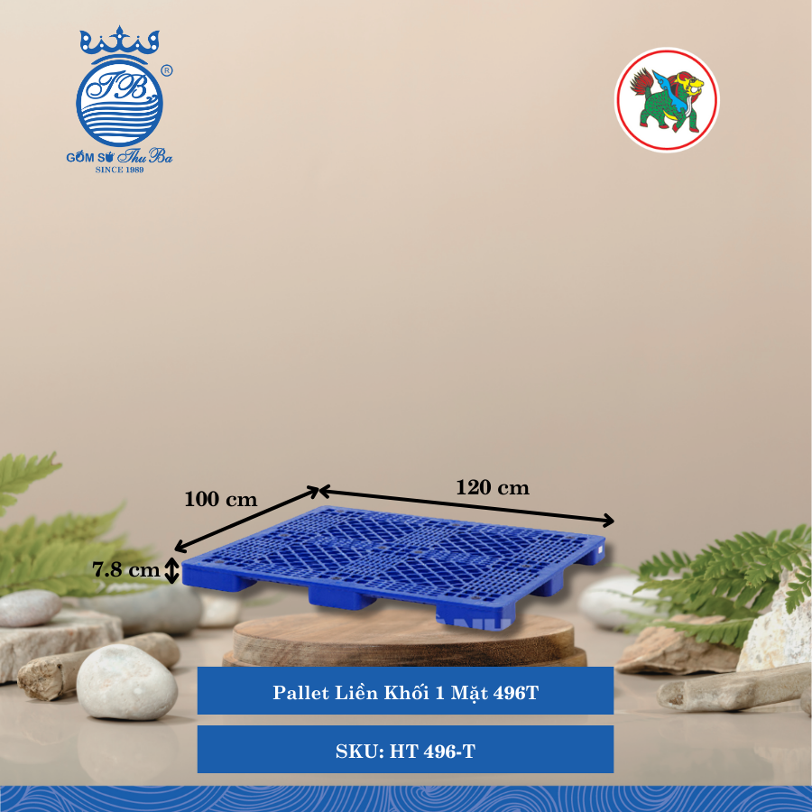 Pallet Liền Khối 1 Mặt 496T Dài: 120cm Rộng: 100cm Cao: 7.8cm Hiệp Thành Nhựa HT 496-T (Giao Màu Ngẫu Nhiên)
