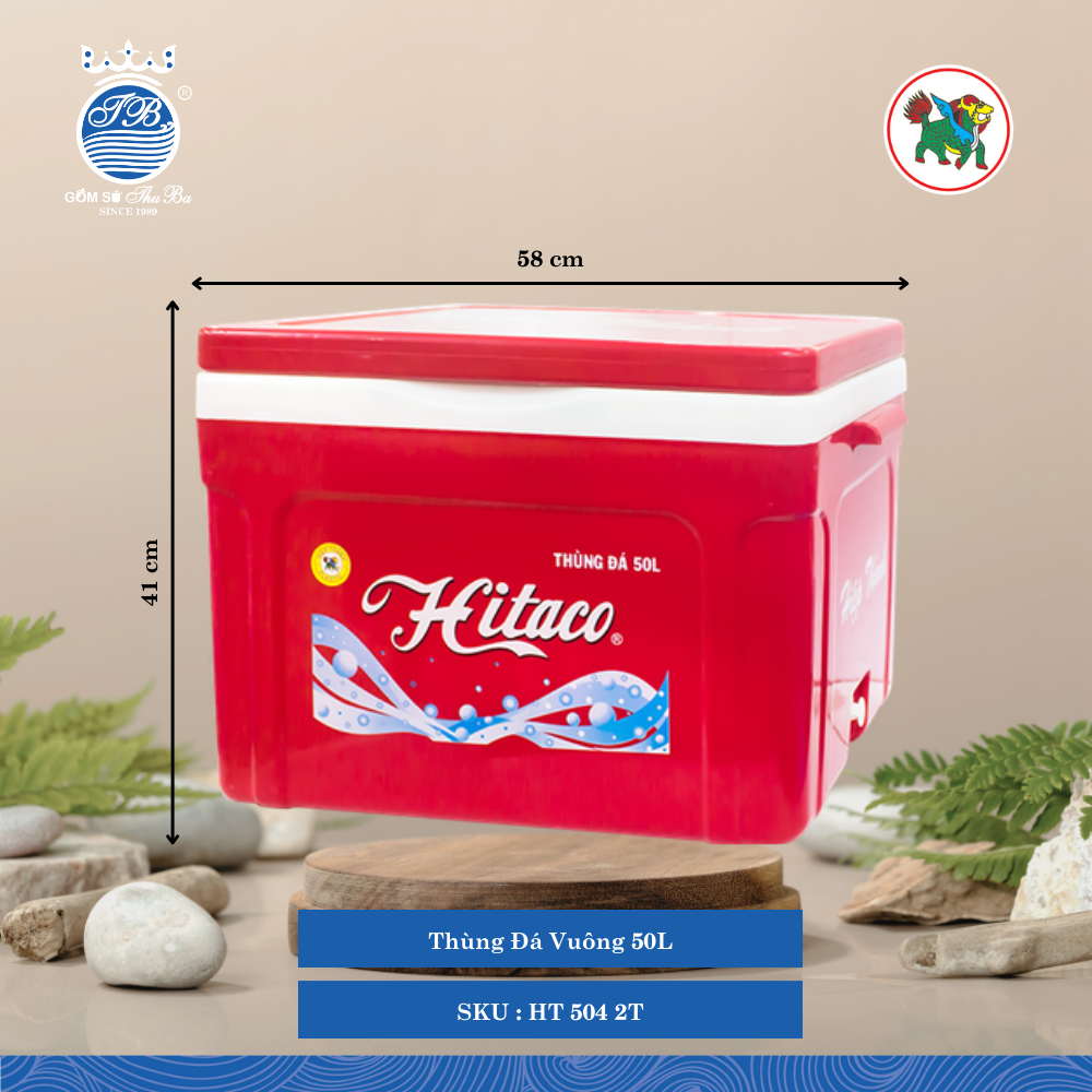 Thùng Đá Vuông 50L 50,000ml Dài: 58cm Rộng: 40.5cm Cao: 41cm Hiệp Thành Nhựa HT 504 2T (Giao Màu Ngẫu Nhiên)