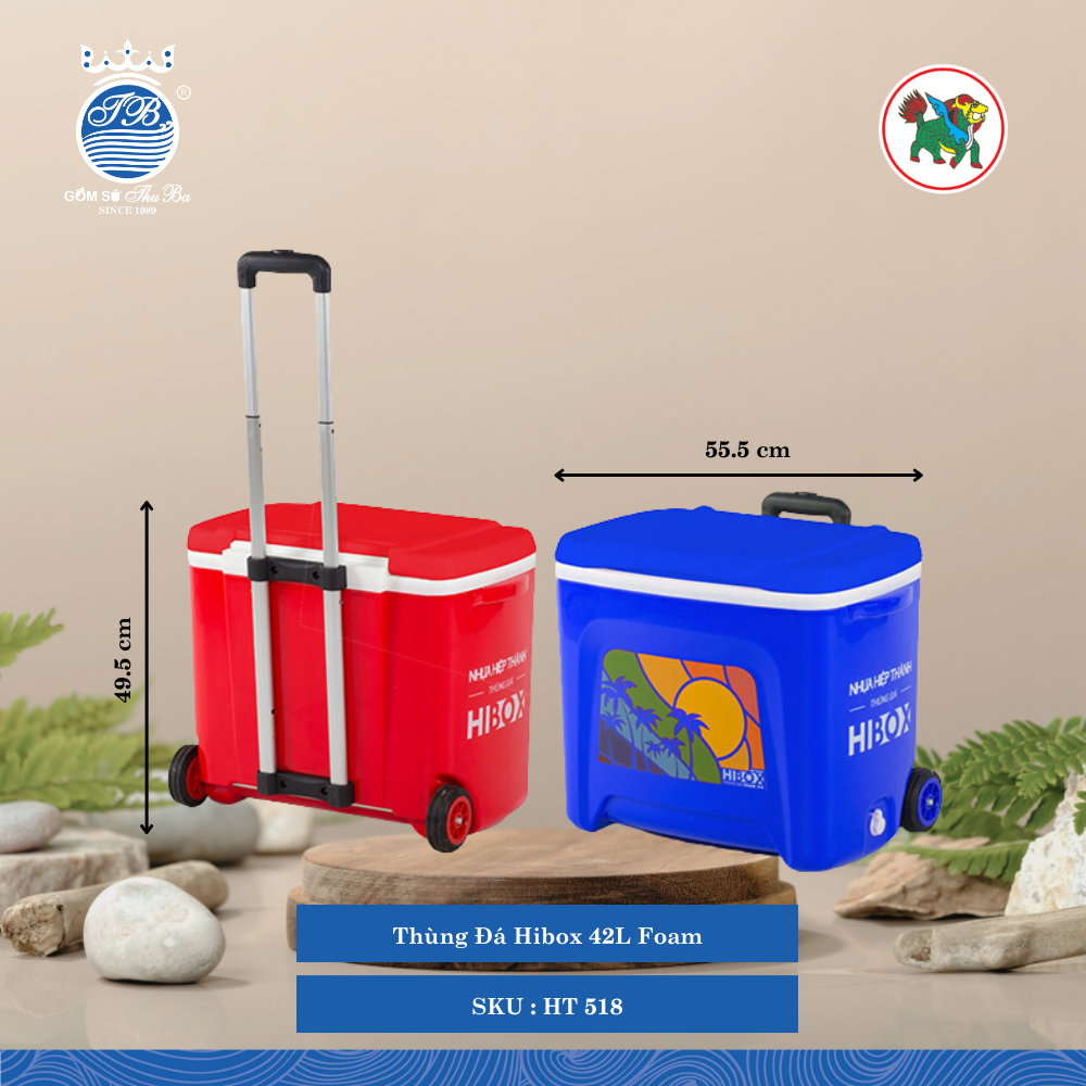 Thùng Đá Hibox 42L Foam 42,000ml Dài: 55.5cm Rộng: 39.5cm Cao: 49.5cm Hiệp Thành Nhựa HT 518 (Giao Màu Ngẫu Nhiên)
