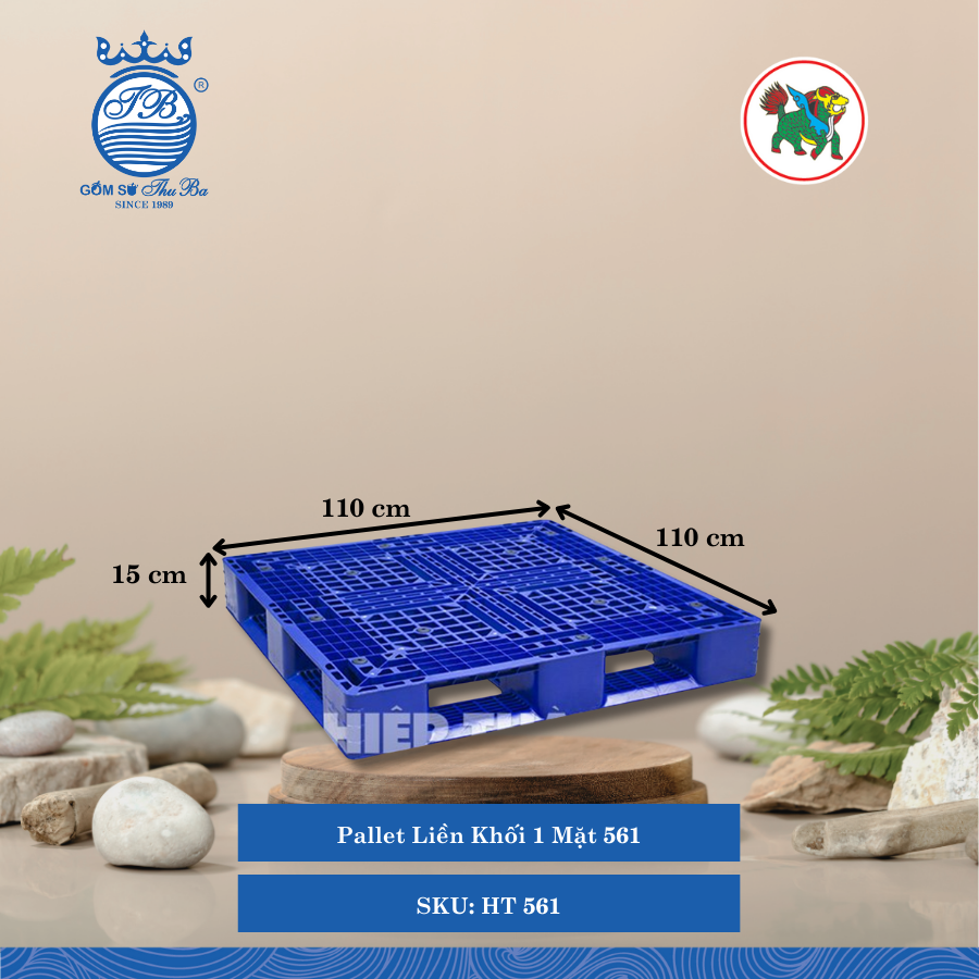 Pallet Liền Khối 1 Mặt 561 Dài: 110cm Rộng: 110cm Cao: 15cm Hiệp Thành Nhựa HT 561 (Giao Màu Ngẫu Nhiên)