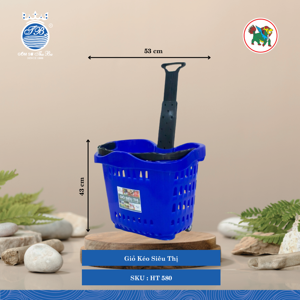 Giỏ Kéo Siêu Thị Dài: 53cm Rộng: 37.5cm Cao: 43cm Hiệp Thành Nhựa HT 580 (Giao Màu Ngẫu Nhiên)