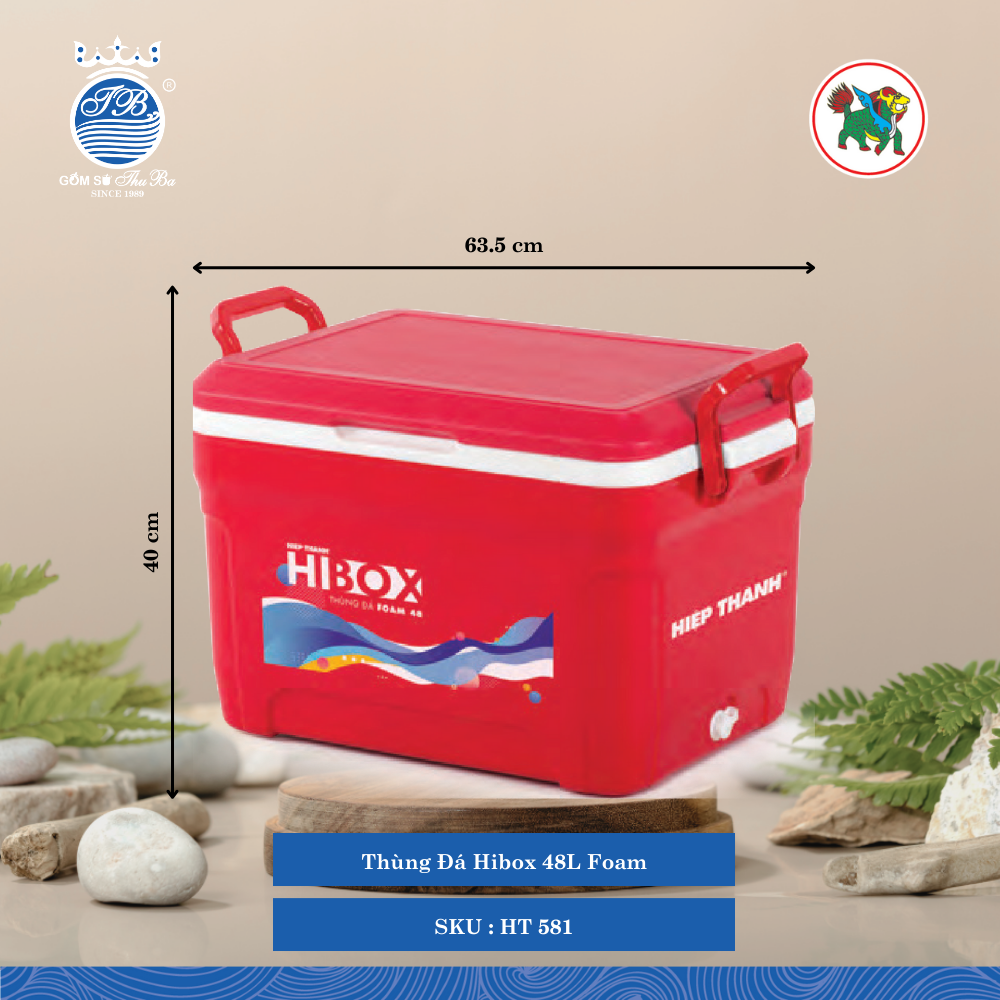 Thùng Đá Hibox 48L Foam 48,000ml Dài: 63.5cm Rộng: 41.4cm Cao: 39.9cm Hiệp Thành Nhựa HT 581 (Giao Màu Ngẫu Nhiên)