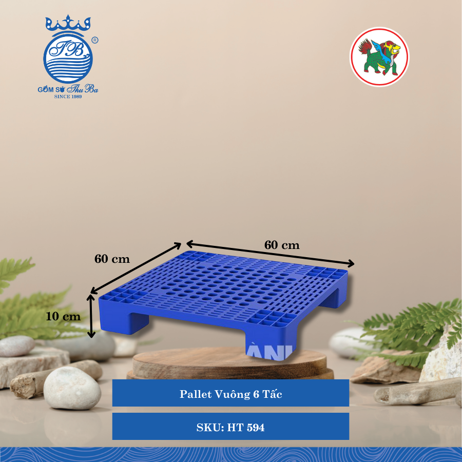 Pallet Vuông 6 Tấc Dài: 60cm Rộng: 60cm Cao: 10cm Hiệp Thành Nhựa HT 594 (Giao Màu Ngẫu Nhiên)