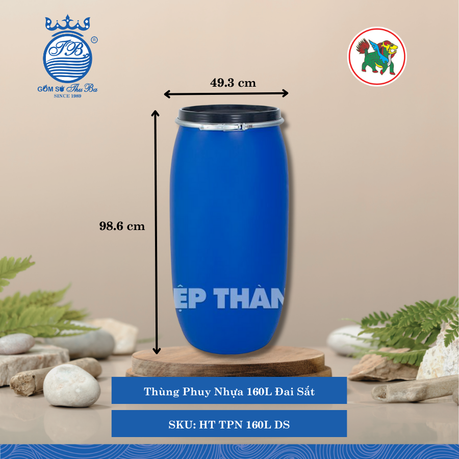Thùng Phuy Nhựa 160L Đai Sắt Ø: 49.3cm 160,000ml Cao: 98.6cm Hiệp Thành Nhựa HT TPN 160L DS (Giao Màu Ngẫu Nhiên)
