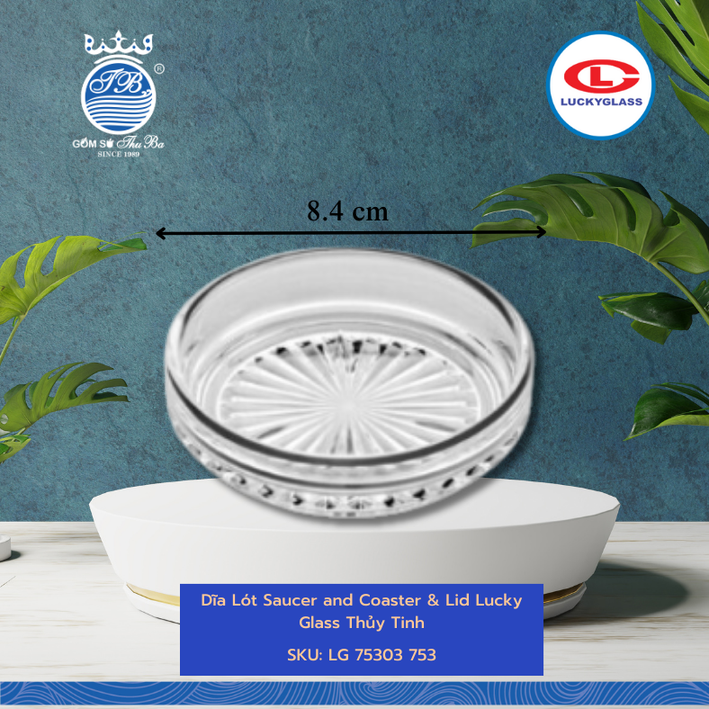 Đế Lót Ly DIAMOND Ø: 8.4cm 144 Cái/Thùng 12 Cái/Hộp 13Gr. Lucky Glass Thủy Tinh TL coasters LG 75303 753