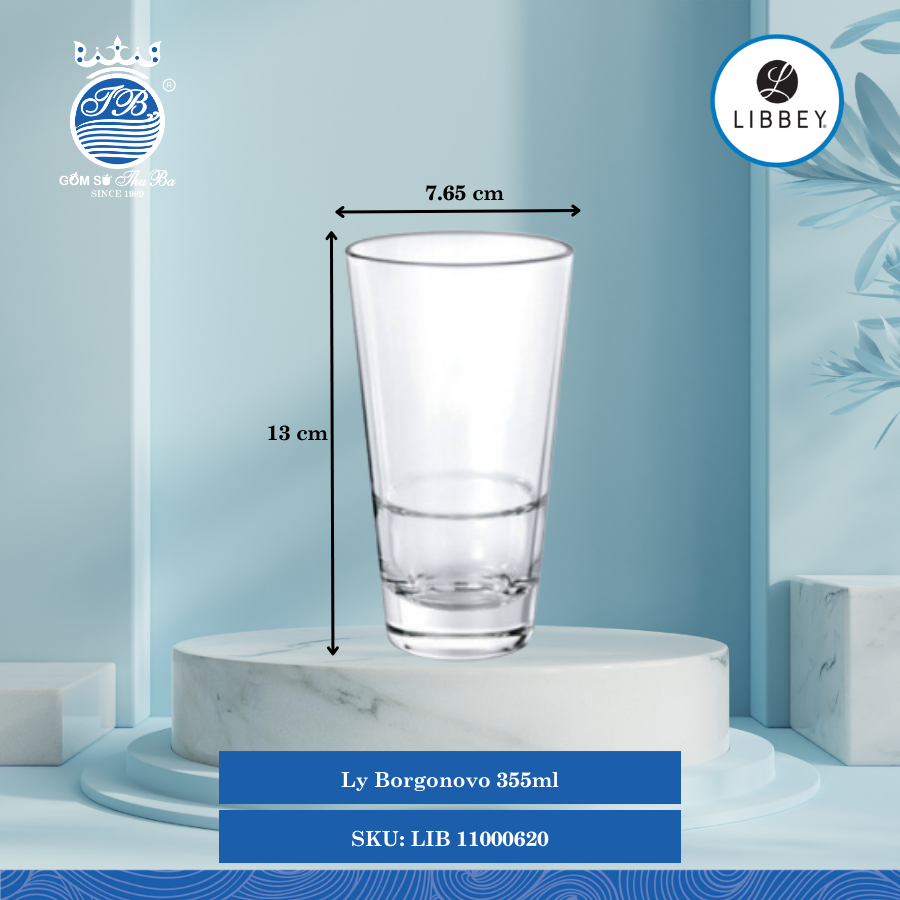 Ly Borgonovo ØMiệng: 7.65cm 355ml Cao: 13cm 6 Cái/Thùng Libbey Thuỷ tinh Italia Glassware LIB 11000620