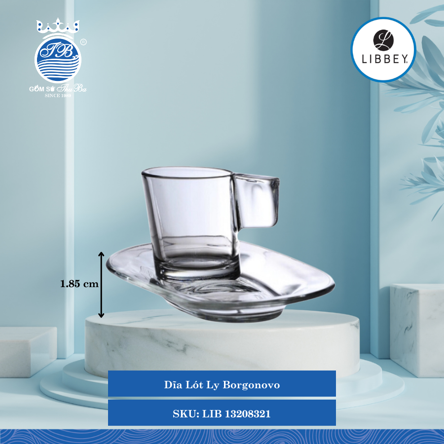 Dĩa Lót Ly Borgonovo Dài:11.3cm Rộng: 16.8cm Cao: 1.85cm 12 Cái/Thùng Libbey Thuỷ tinh Italia LIB 13208321