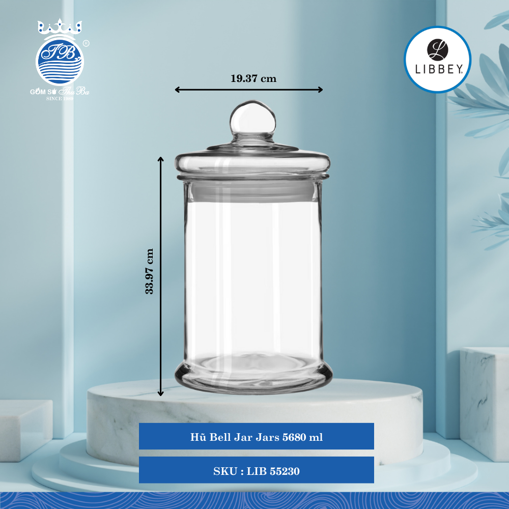 Hũ Jars Ø: 19.4cm 5,680ml Cao: 34cm 2 Cái/Thùng Libbey Thuỷ tinh US Jar LIB 55230