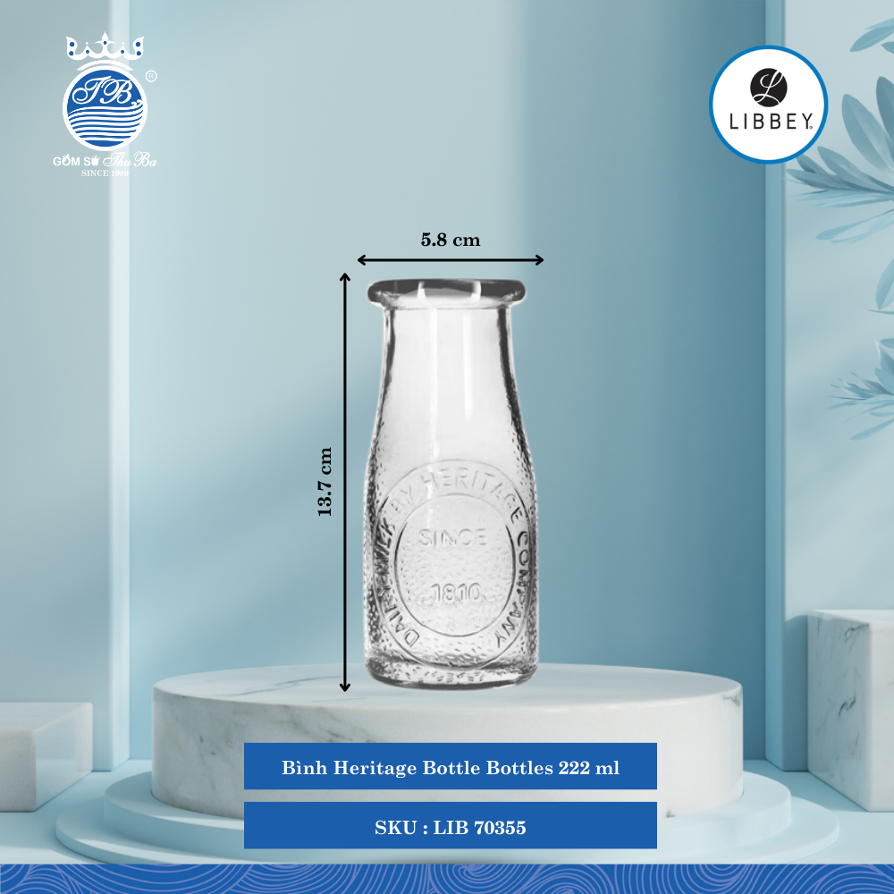 Bình Heritage Ø: 5.8cm ØĐáy: 5.7cm ØMiệng: 5.4cm 222ml Cao: 13.7cm 24 Cái/Thùng Libbey Thuỷ tinh CN Pot LIB 70355