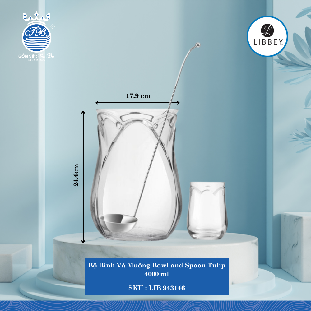 Bộ Bình Và Muỗng Tulip Bowl Ø: 17.958cm 4,000ml Cao: 24.399cm 1 Cái/Thùng Libbey Thuỷ tinh EU Pot LIB 943146